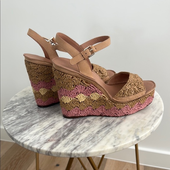 NWOB Joie Tan and Pink Wedge Sandals - Picture 1 of 6